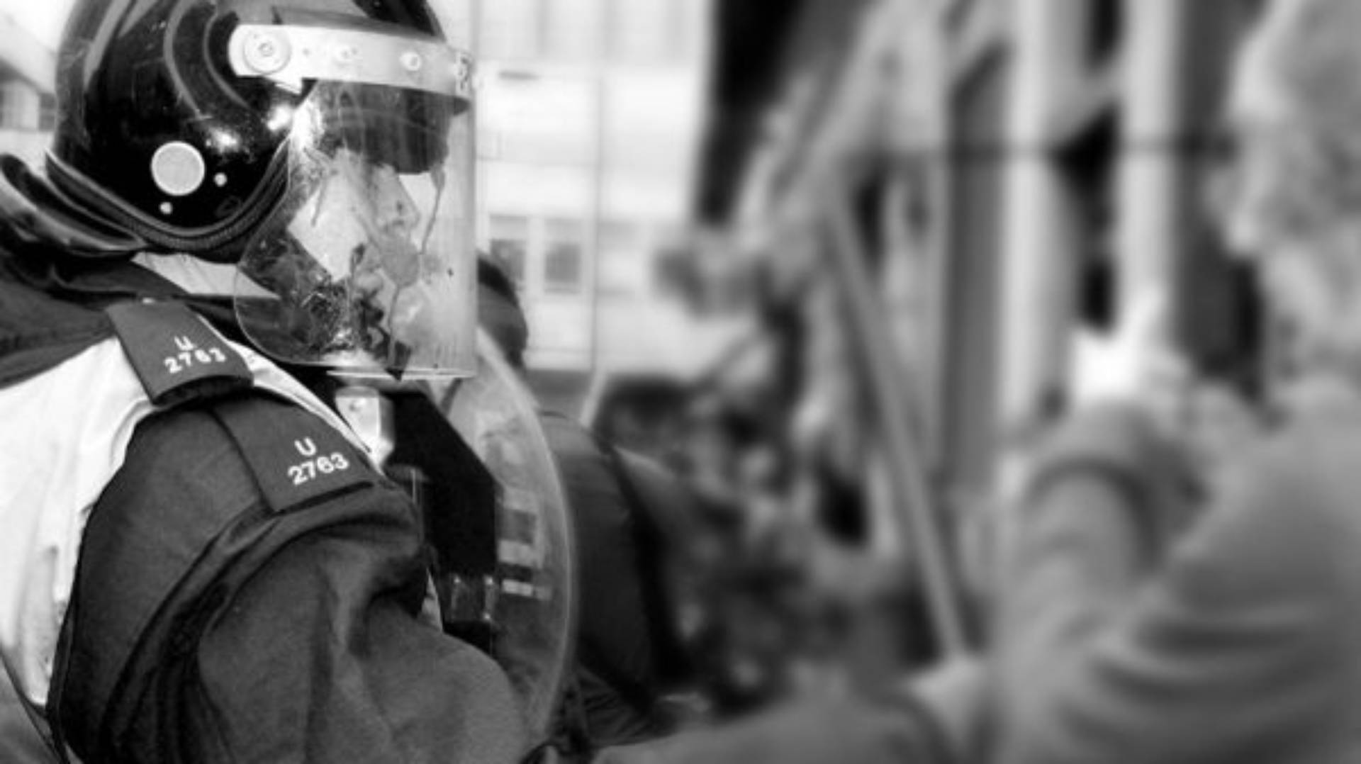 side view of law enforcement in riot gear