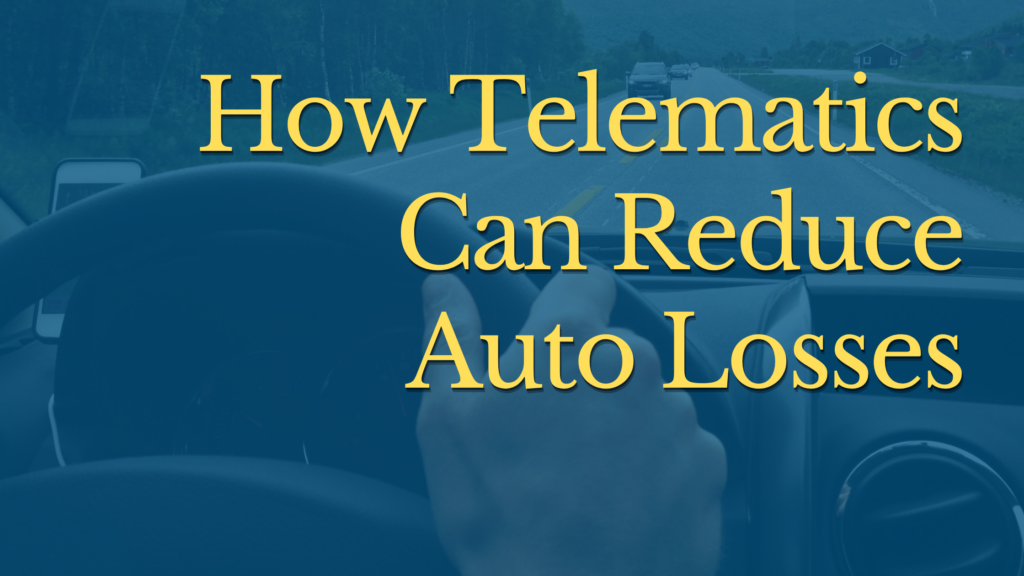 Header Image stating How Telematics can Reduce Auto Losses with a person driving on a road in the background.